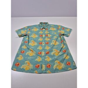 Retro Rifle Dead Air Shirt Mens Large Teal Toucan Hibiscus Hawaiian Aloha